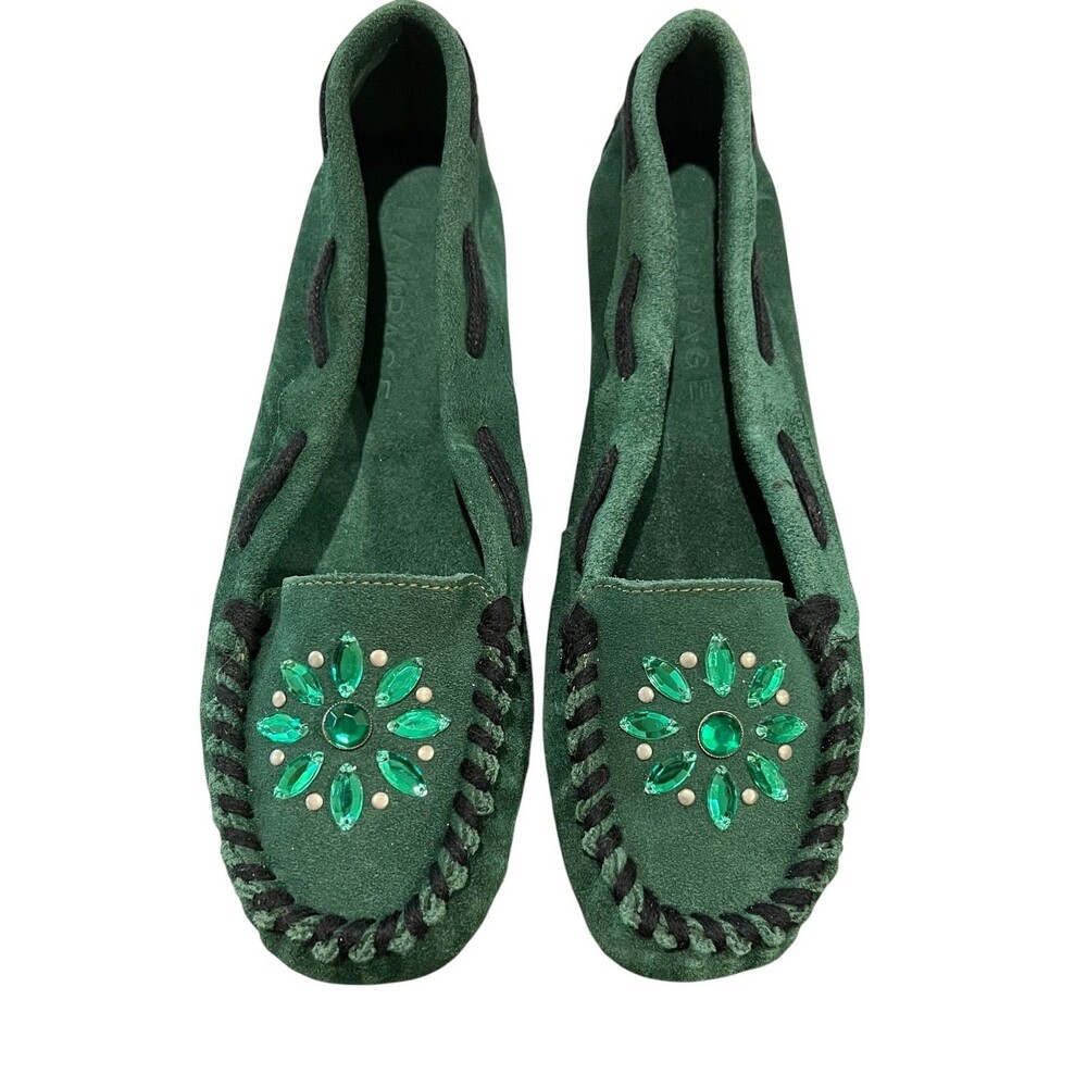 Rampage Green Suede Rhinestone Navajo Moccasin  US 7  NWOB  Boho Y2K 90s Holiday